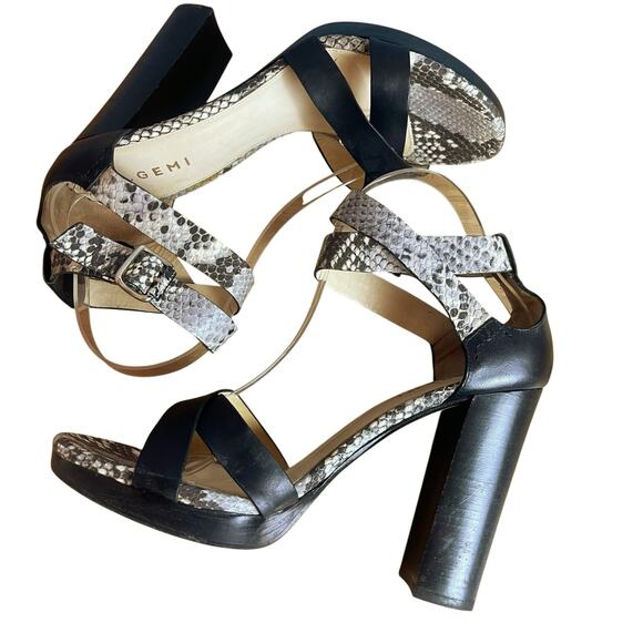 M. Gemi The Nebbia Black Reptile Strap Heeled Sandal Leather Size 9 - Picture 4 of 9